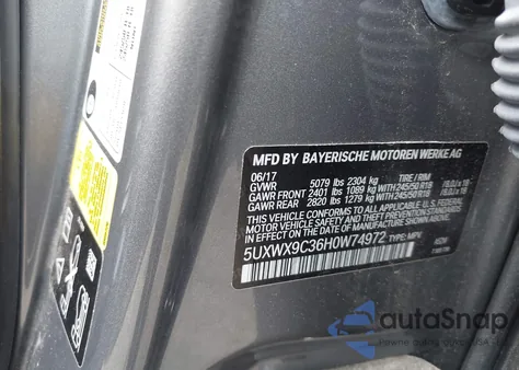 2017 BMW X3 xDrive28I из США, поврежденный, VIN 5UXWX9C36H0W74972